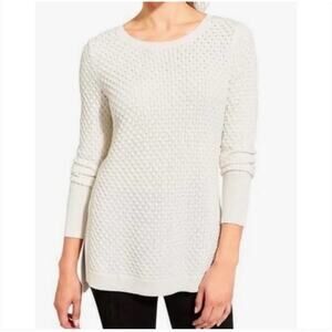 Athleta Honeycomb Sweater White Merino Wool Size Large